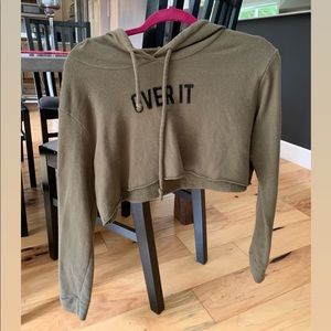 Navy Green “Over It” Cropped Hoodie